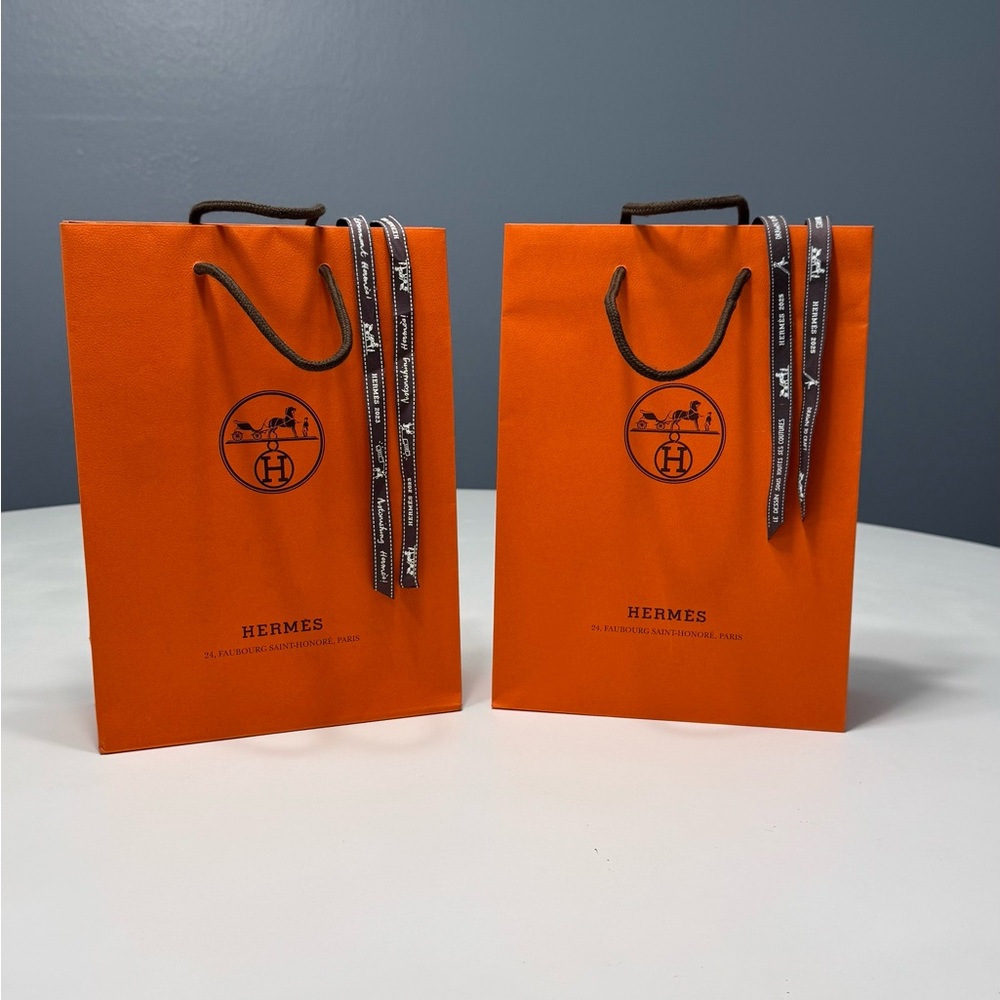 Hermès Orange Shopping Bags ( Set of 2) &  Ribbons